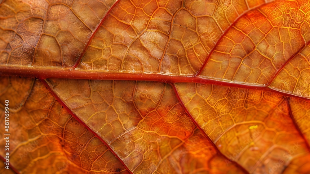 Poster close up autumn leaf texture leaf of cannonball tree couroupita guianensis aubl : generative ai