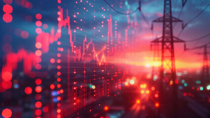 A Digital Graph Superimposed on a Electric Transmission Tower