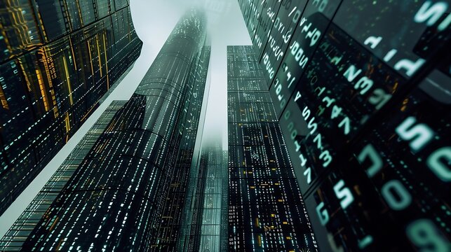 Composite of skyscraper with binary code : Generative AI - Powered by Adobe