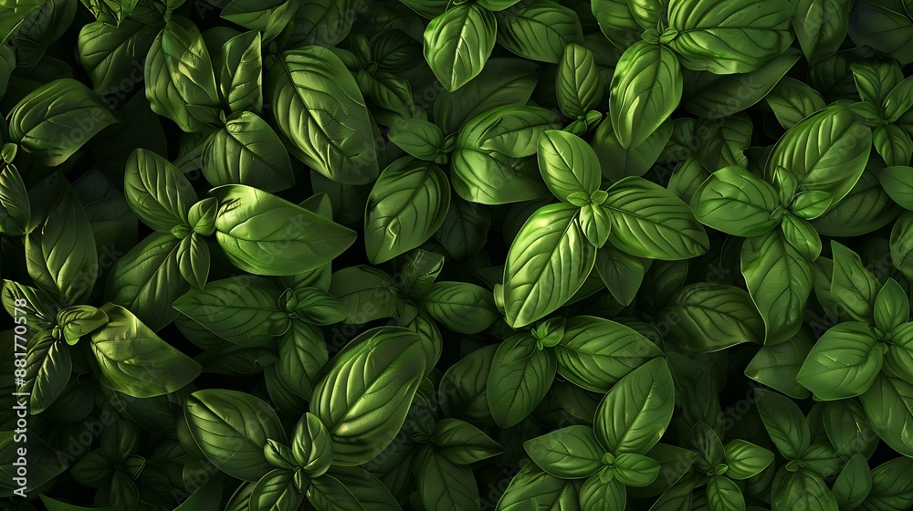 Poster basil leaves filling the frame : generative ai
