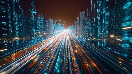 Digital data flow on road with motion blur to create vision of fast speed transfer  Concept of future digital transformation  disruptive innovation and agile business methodology : Generative AI