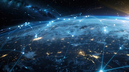 Global world network and Communication technology conceptbig dataiot Solutionnew normaldigital twinvrwireless and 5g for internet business on earthElements of this image furnished by N : Generative AI