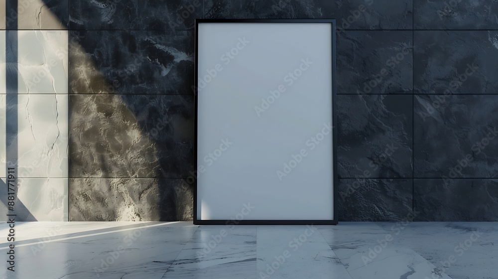 Poster White poster on floor with blank frame mockup for you design Layout mockup good use for your design preview : Generative AI
