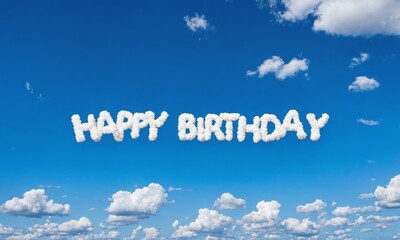 Fototapeta premium Happy Birthday message formed by clouds in a blue sky