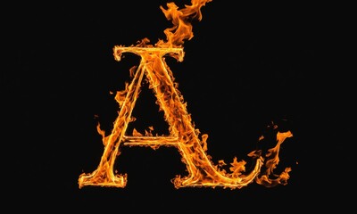 Flaming letter A on black background