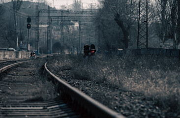 destroyed trains in a city lost in the war in Ukraine