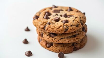 Chocolate chip cookies on white background Homemade sweet treats Homemade baked goods Image