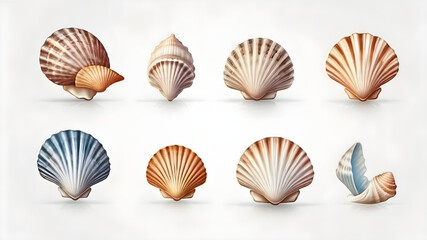 set seashells isolated on white background