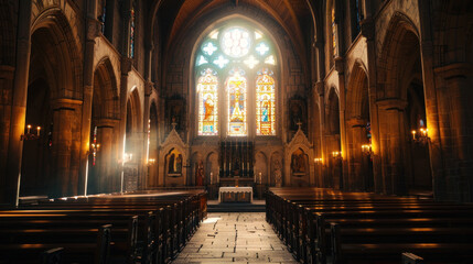 Fototapeta premium Historic Church with Good Architecture and Long Artistic Glass Windows