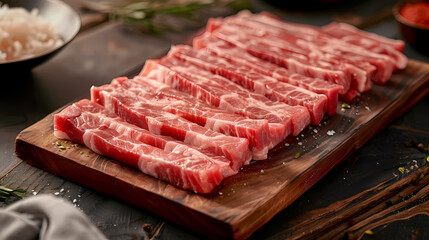 Raw meat on wooden board