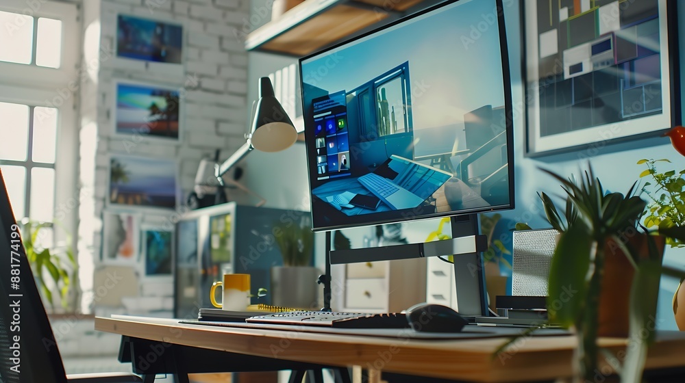 Poster Graphic designer software for modern design of web page and commercial ads showing on the computer screen : Generative AI