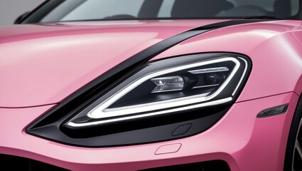 Close-up view of the front section of a modern, pink img