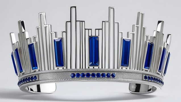 Highly detailed and ornate silver crown set against a white img