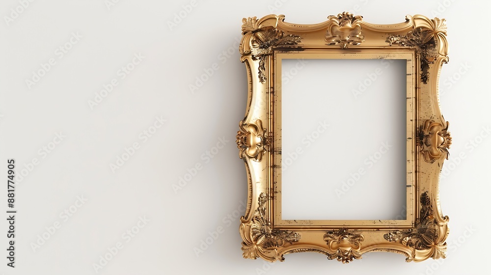 Poster mock up of old antique gold frame isolated on white background with copy space : generative ai