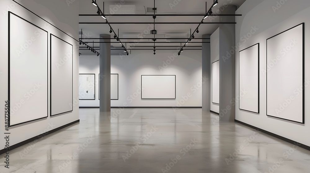 Poster Empty art gallery with blank posters hanging on the walls Concept of modern art and advertising : Generative AI