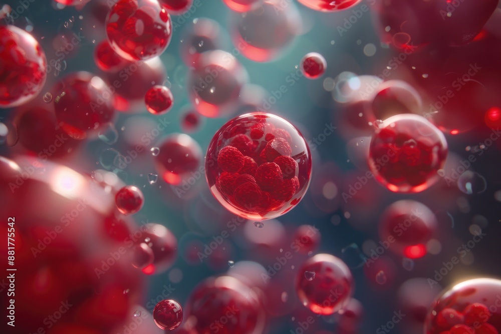 Poster a collection of red spheres suspended in mid-air, offering a unique and abstract visual effect