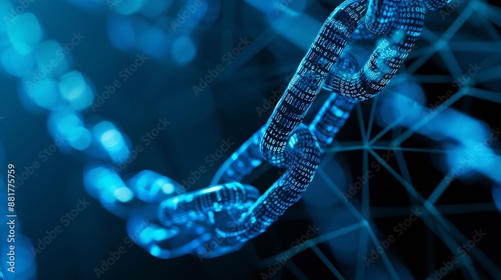 Poster Blockchain technology background Cryptocurrency fintech block chain network and programming concept Abstract Segwit : Generative AI