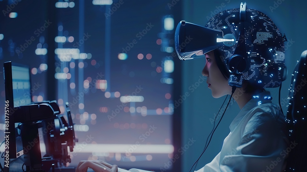 Aufkleber AI Artificial Intelligence Education technology concept Women use Laplets Learn online webinars successfully Use AI to Generate Business Development New ideas for success technology of : Generative AI