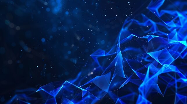 Abstract wave shape on a lowpolygonal triangular background for design on the topic of cyberspace big data metaverse network security data transfer on dark blue abstract cyberspace bac : Generative AI