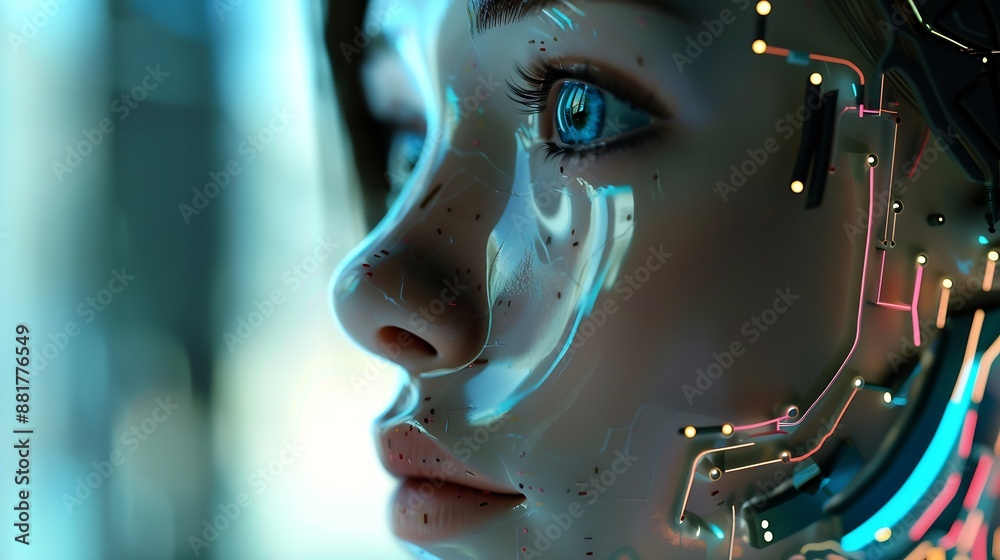 Poster Women use AI to help work AI Learning and Artificial Intelligence Concepts Business modern technology internet and networking concepts AI technology in everyday life : Generative AI