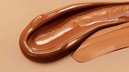 Close Up of Brown Liquid Foundation Swirl on Beige Surface