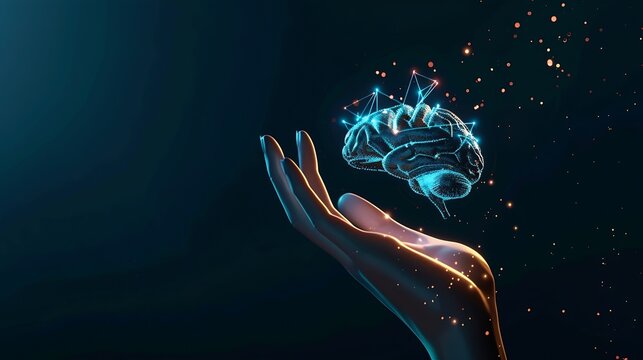 Hand with virtual AI technology analyzing processing for brain digital system development or big data knowledge innovation or future digital transformation and strategy business manage : Generative AI