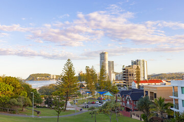 Sunny day at North Burleigh on the Gold Coast showing pathway through park