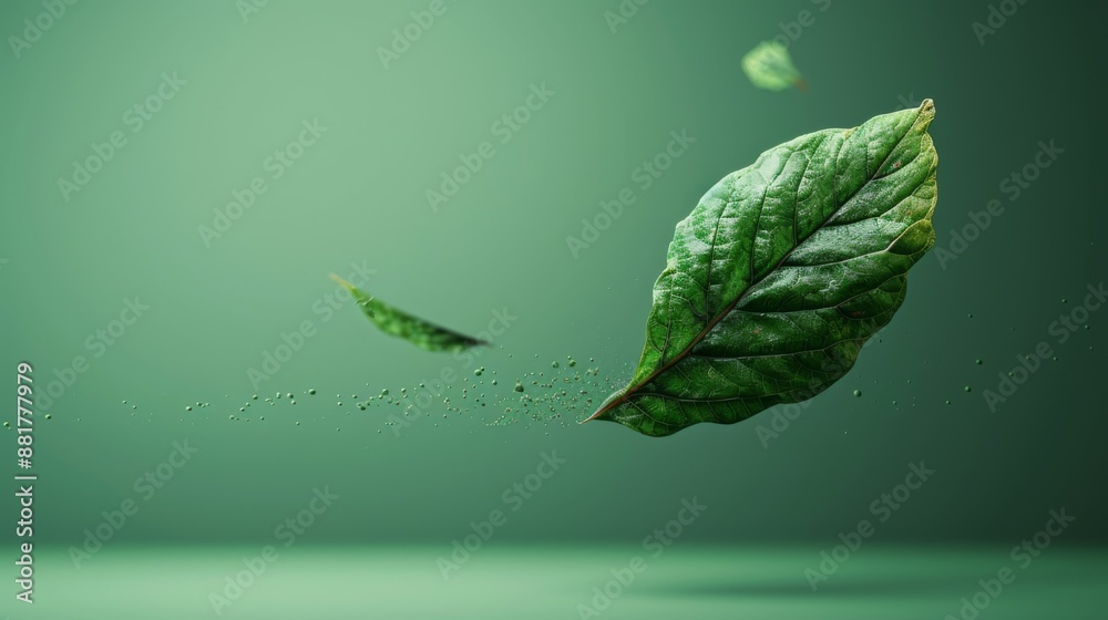 Poster floating leaf with green background