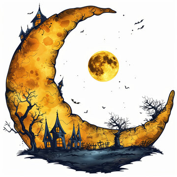 Halloween moon isolated on white background