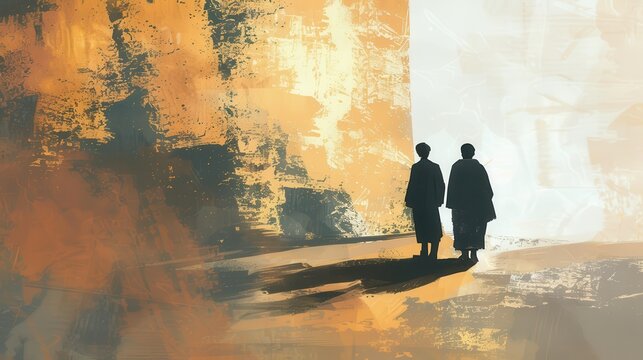 Biblical Illustration of Servant Expecting Masters Return Parable of Preparedness and Faithfulness Beige Background and Copyspace