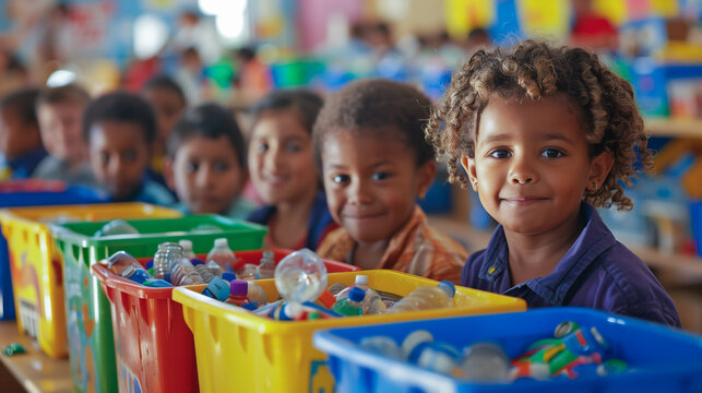 Children Engaging in Recycling Activities in Classroom