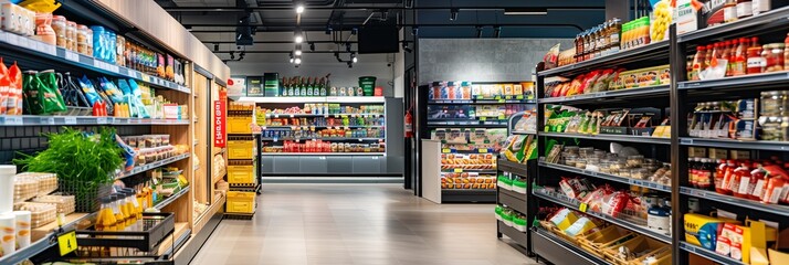 Fototapeta premium A supermarket with lots of goods on the shelves
