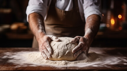 Hands of baker kneading dough isolated on black background. Bakers hands kneading dough for bread