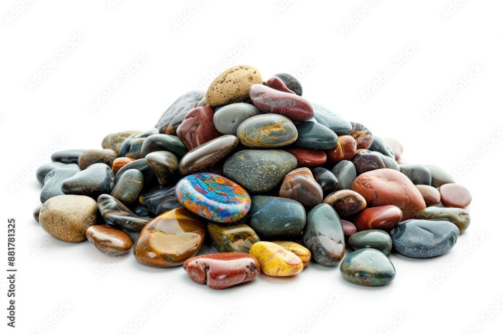 Poster a collection of brightly colored rocks placed on a clean white surface