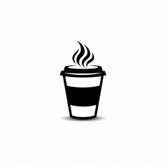 Minimalistic Black and White Silhouette of a Steaming Take Away Coffee with Steam.