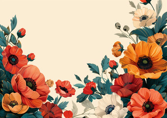 Vintage floral bouquet with bright poppies