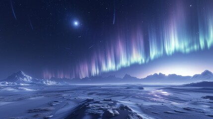 Fototapeta premium Aurora Borealis Over Frozen Landscape