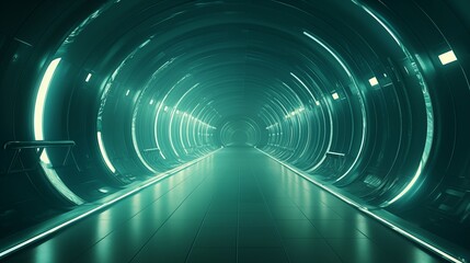 Fototapeta premium Illuminated Futuristic Tunnel with Green Glowing Lights and Modern Design