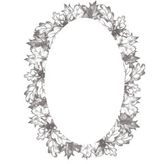 Vintage Autumn Frame  with an empty space for text. Pencil Sketch of Falling Leaves on a white Background.