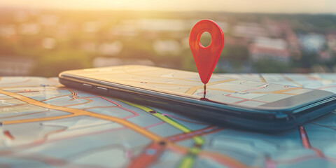 Modern Smartphone Navigation Concept on Digital Map with Real-Time GPS Tracking