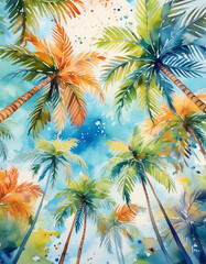 Tropical palm trees background on sunny day. Generative ai