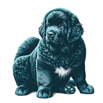 recommend clip art: Vintage illustration of a newfoundland dog breed, retro style monohrome drawn dogs. Cute puppy sitting.
