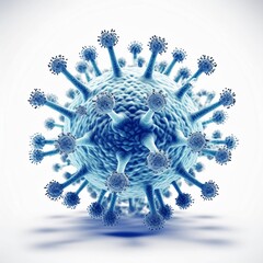 Microscopic enlargement of blue virus - respitory virus outbreak - floating cells in body - virus shaped as covid, influenza, sars, corona, hiv, mers, cholera, variola, measles - disease organisms