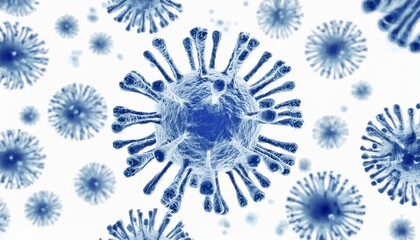 Microscopic enlargement of blue virus - respitory virus outbreak - floating cells in body - virus shaped as covid, influenza, sars, corona, hiv, mers, cholera, variola, measles - disease organisms