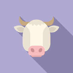 White cow head showing big pink nose is looking forward on purple background