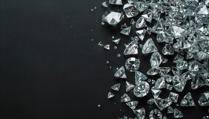 Photo of a pile of diamonds on empty space isolated on black color background