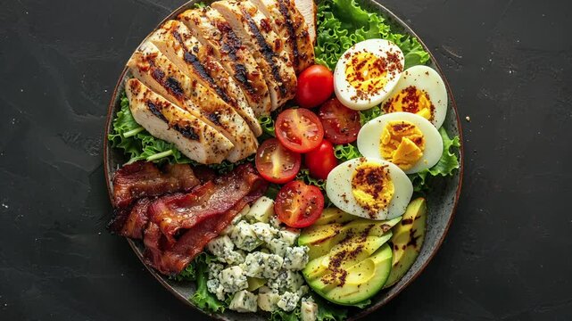 Healthy Keto Salad With Grilled Chicken, Eggs, and Avocado