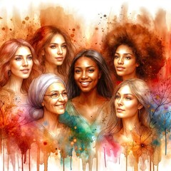 Vibrant Unity Diverse Women in Watercolor