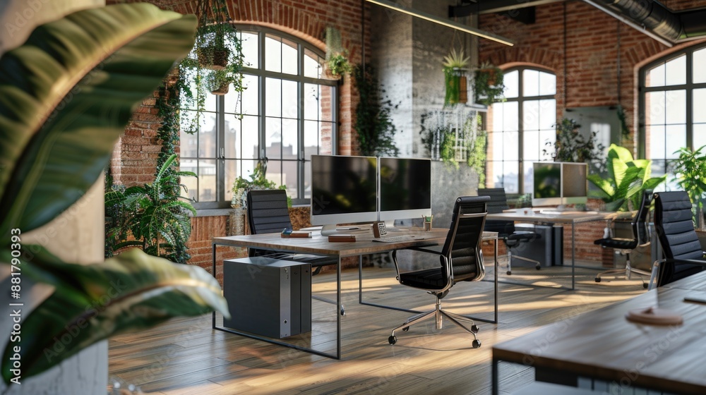 Poster a large open office space with plenty of natural light from the many windows