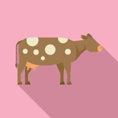 Minimalist illustration of a spotted dairy cow standing on a pink background